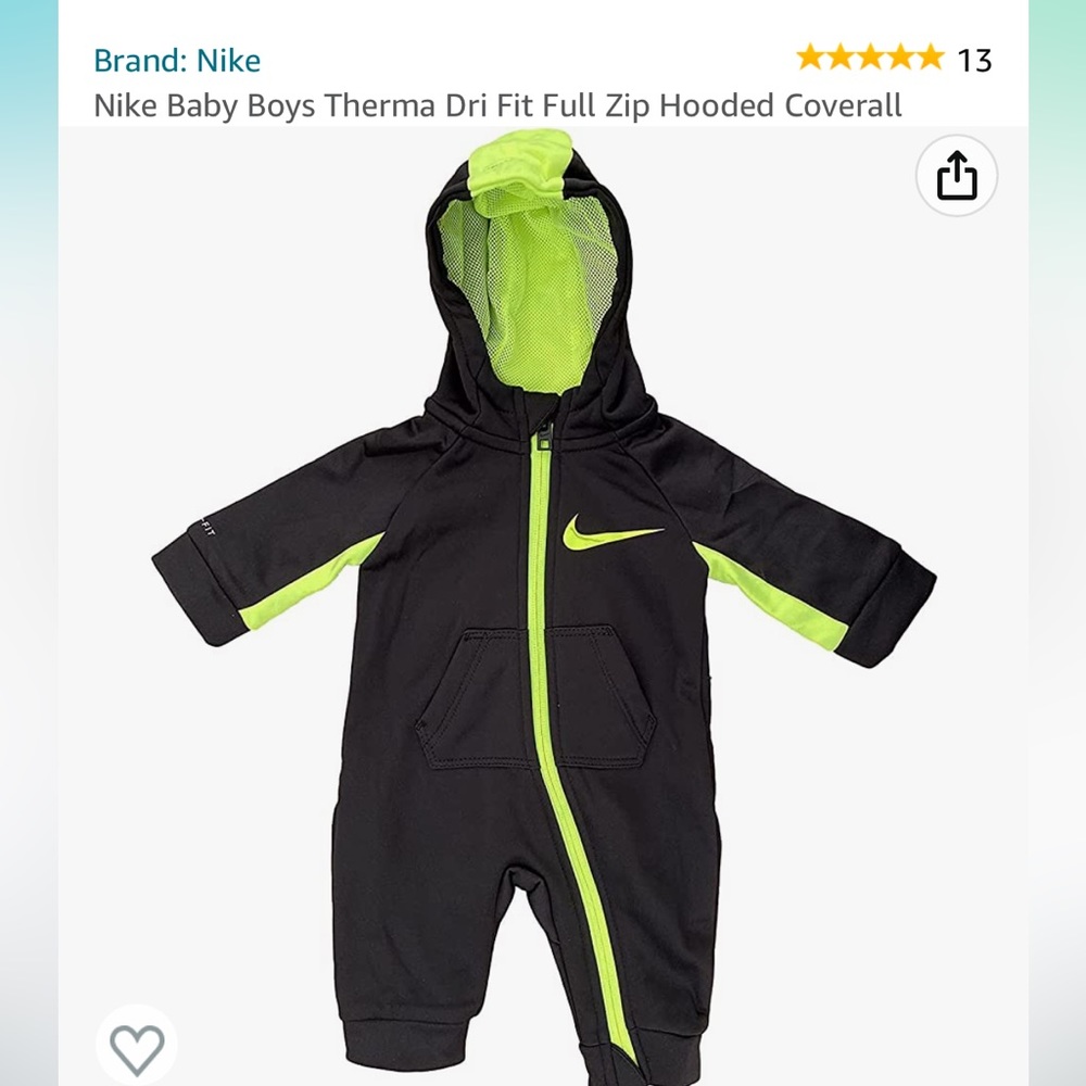 Nike Baby Boys Therma Dri Fit Full Zip Hooded Coverall